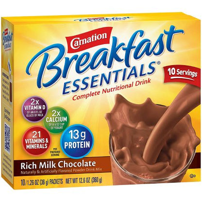 Oral Supplement Carnation Breakfast Essentials Rich Milk Chocolate Flavor Powder 1.26 oz. Individual Packet