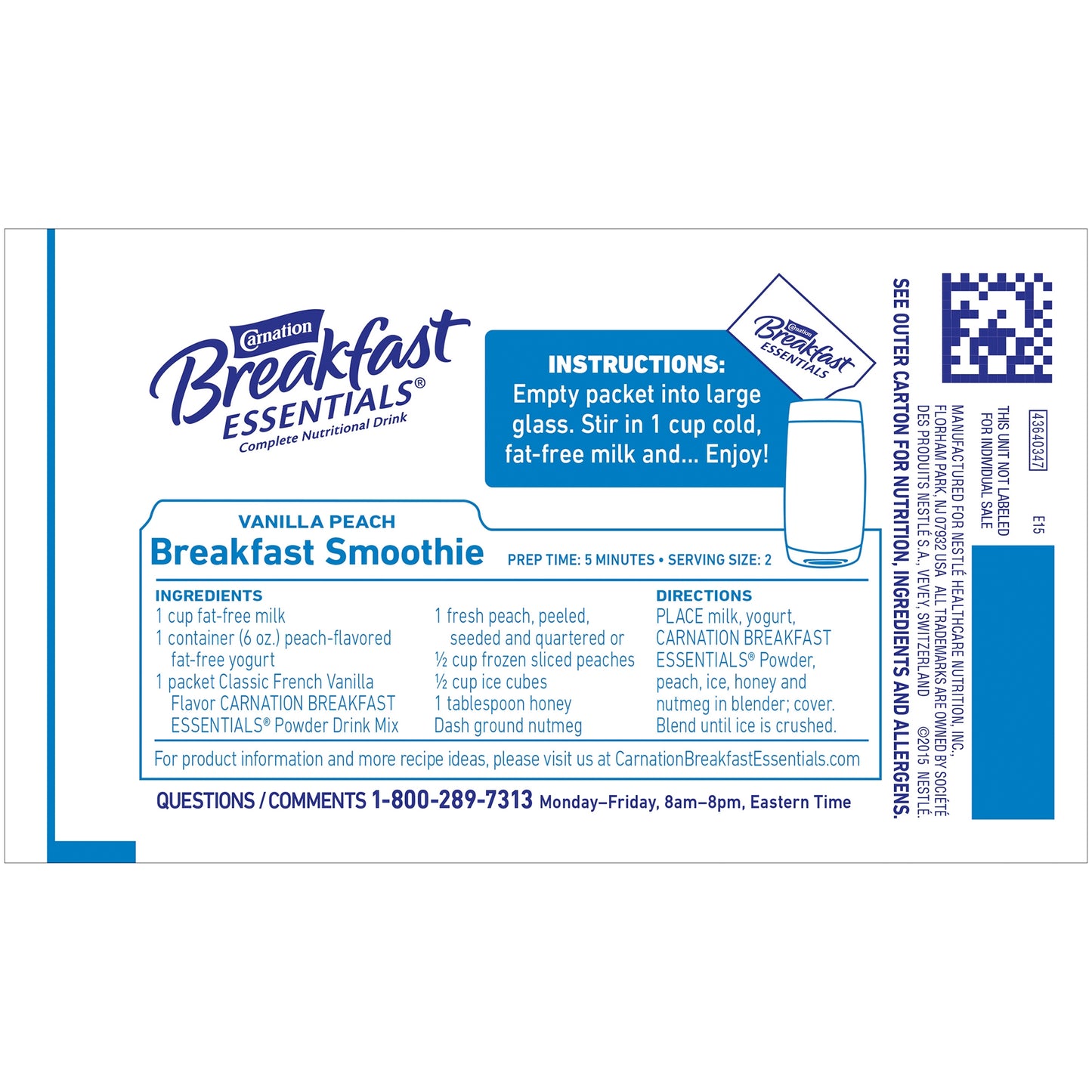 Carnation Breakfast Essentials Oral Nutritional Supplement French Vanilla Powder 1.26 oz Individual Packet