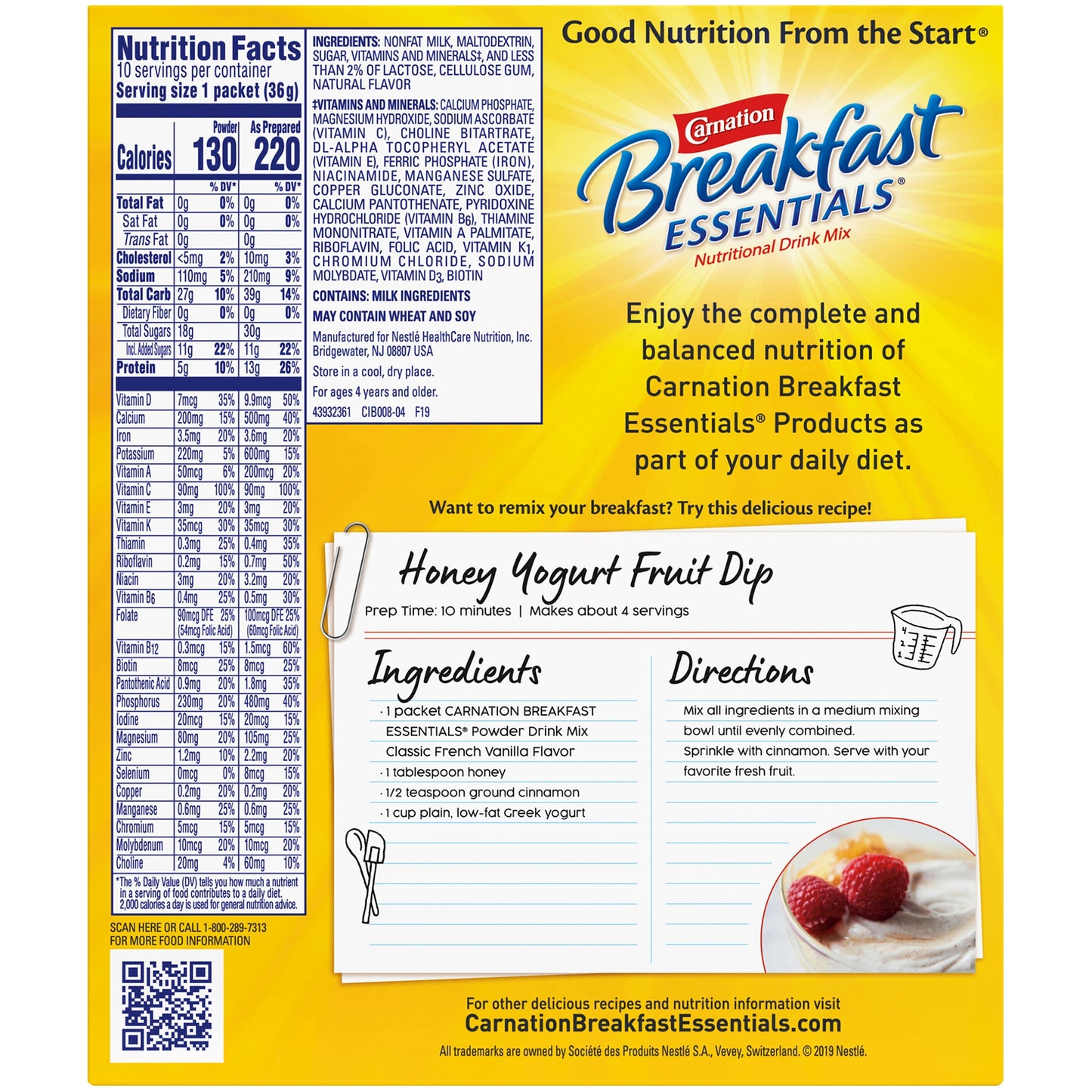 Carnation Breakfast Essentials Oral Nutritional Supplement French Vanilla Powder 1.26 oz Individual Packet