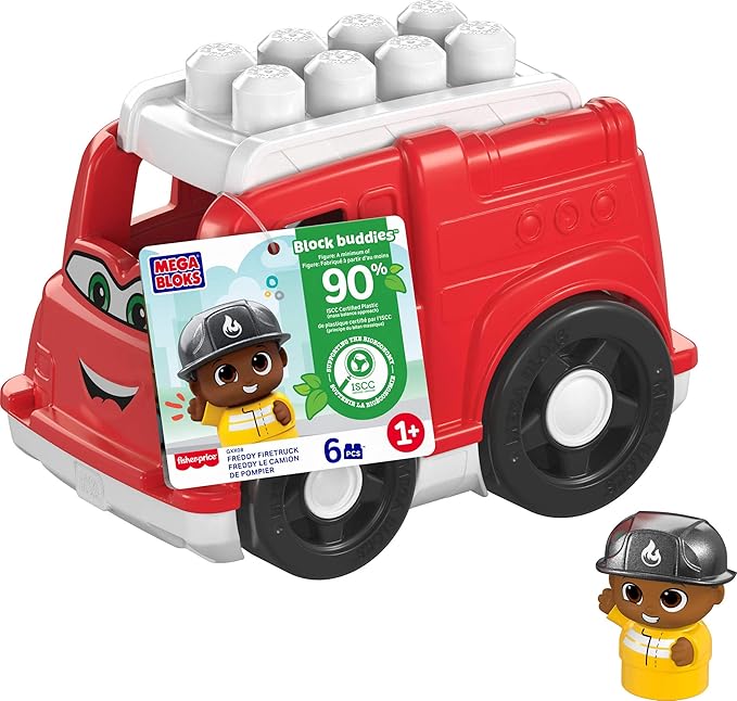 MEGA BLOKS Freddy Fire Truck Building Set with Figure – Fisher-Price Toddler Toy Blocks (6 Pieces), Ages 1+
