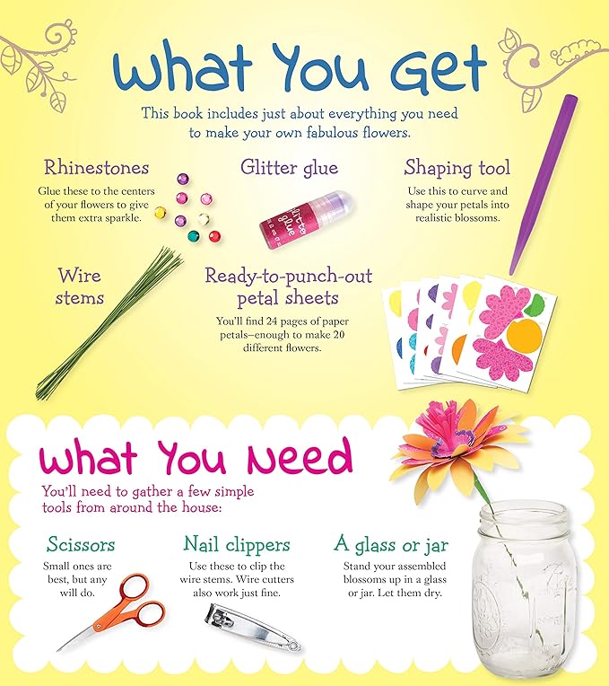 Klutz Fabulous Flowers Craft Kit – Create 20 Paper Flowers with Shaping Tool & Glitter