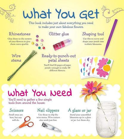 Klutz Fabulous Flowers Craft Kit – Create 20 Paper Flowers with Shaping Tool & Glitter