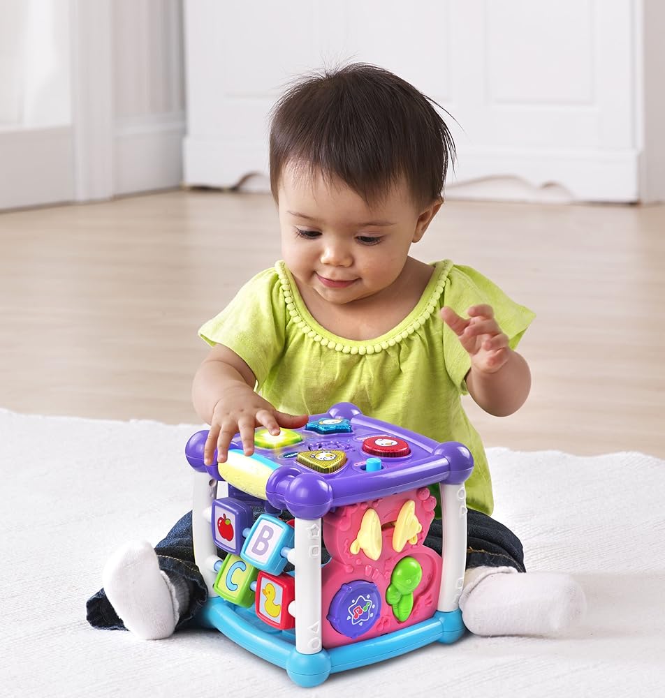 VTech Busy Learners Activity Cube – Animals & Shapes, Purple, Toddler Learning Toy (6 Months – 3 Years)