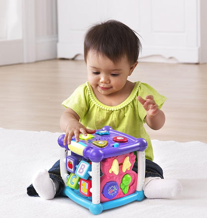 VTech Busy Learners Activity Cube – Animals & Shapes, Purple, Toddler Learning Toy (6 Months – 3 Years)