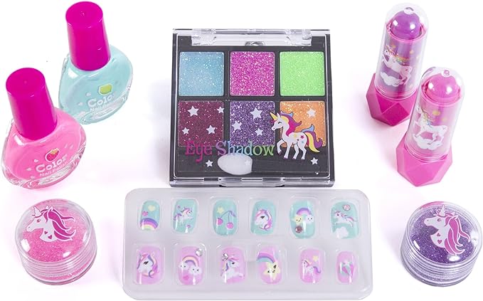 Carry All Cosmetic Set Caticorn - Unicorn-Themed Makeup Kit for Kids with Press On Nails, Lip Balms, Glitter, and More!