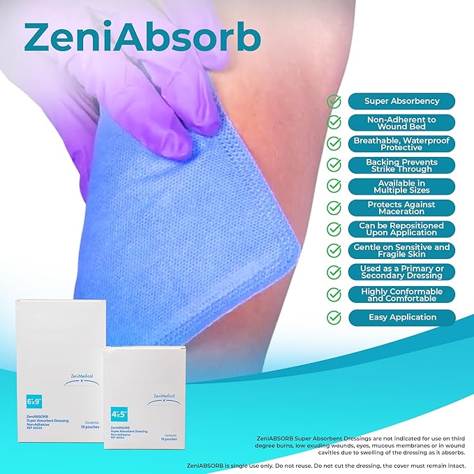 ZeniABSORB Super Absorbent Dressing 6 x 9 Inch Sterile Rectangle Dressing
