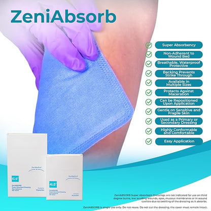 ZeniABSORB Super Absorbent Dressing 6 x 9 Inch Sterile Rectangle Dressing