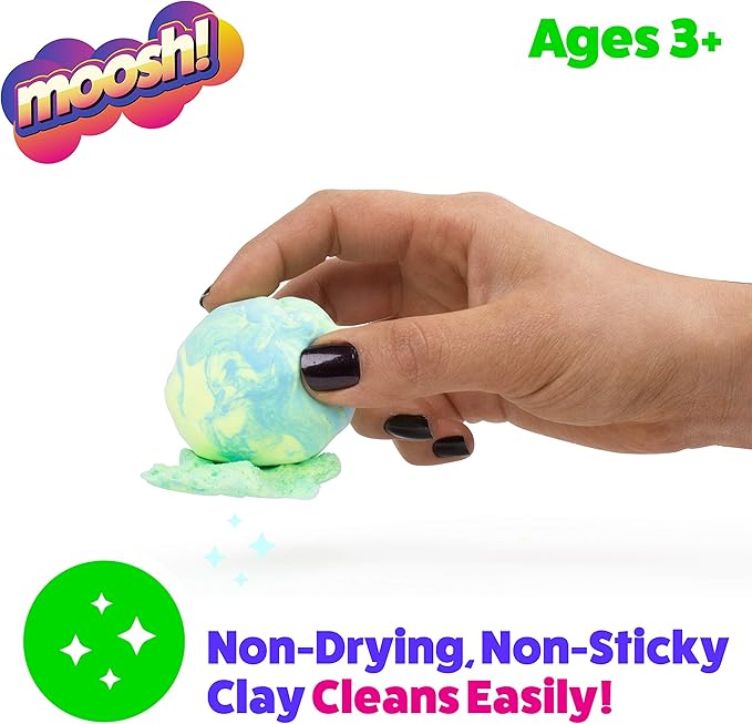 Moosh! Fluffy Modeling Clay – Soft Foam Non-Drying Clay with 10 Animal Molds (Blue/Yellow, 6.4oz)