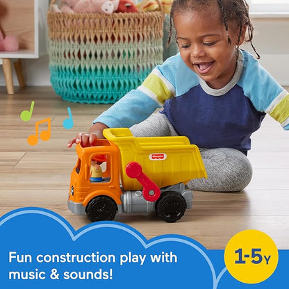 Fisher Price Little People Work Together Dump Truck with Driver Figure – Musical Toddler Construction Toy