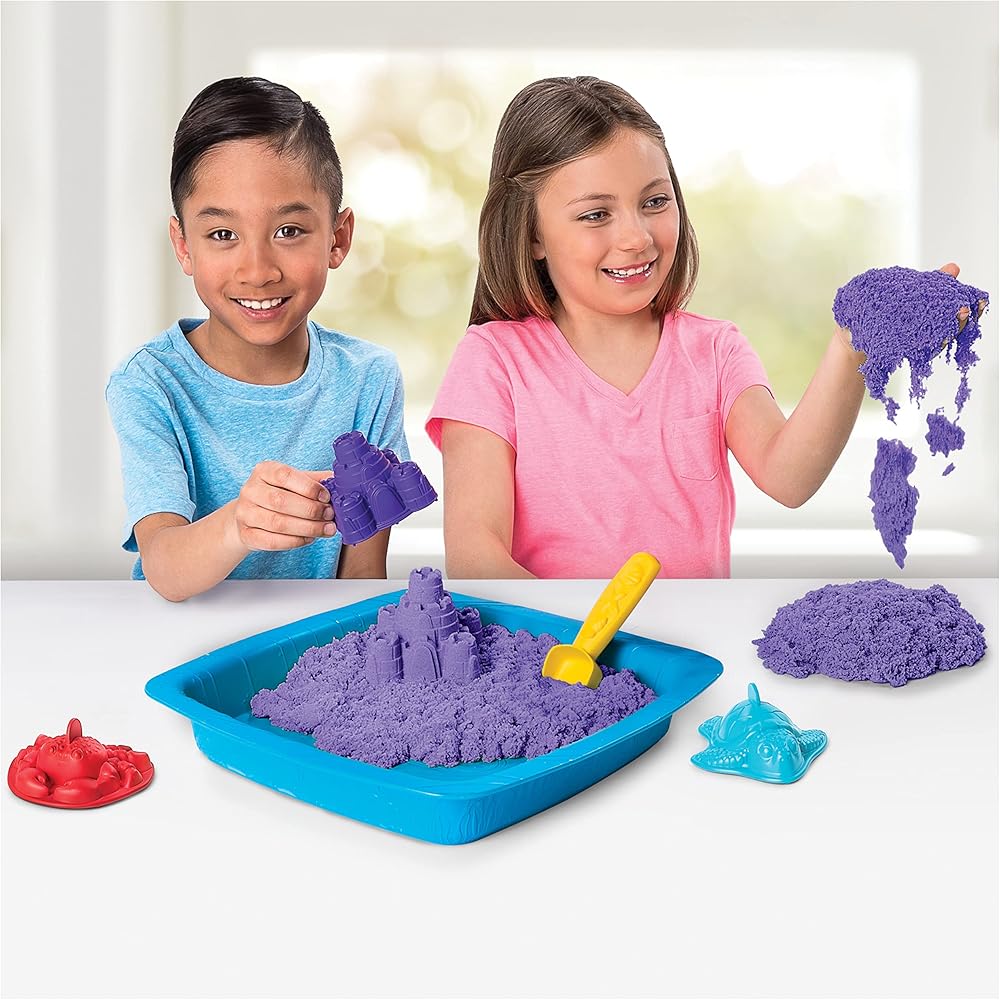Kinetic Sand Sandbox Playset – 1lb Purple Sand with Molds for Ages 3+