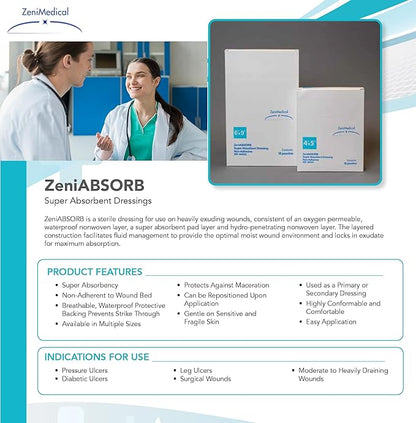 ZeniABSORB Super Absorbent Dressing 6 x 9 Inch Sterile Rectangle Dressing