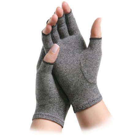 Arthritis Glove IMAK Open Finger Large Over-the-Wrist Length Hand Specific Pair Cotton Lycra Gray