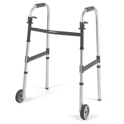 Dual Release Folding Walker with Wheels Paddle Type Invacare I•Class Aluminum Frame 300 lbs. Weight Capacity 27 to 33 Inch Height