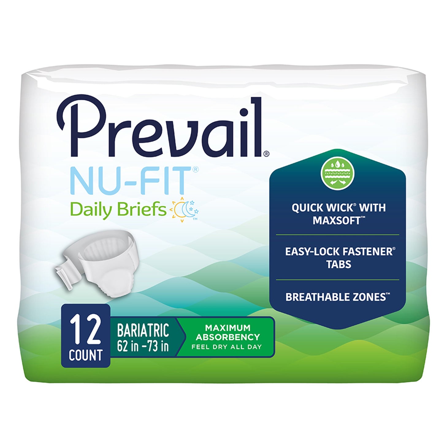 Prevail Nu-Fit Adult Incontinence Brief – Heavy Absorbency, 2X-Large, Unisex