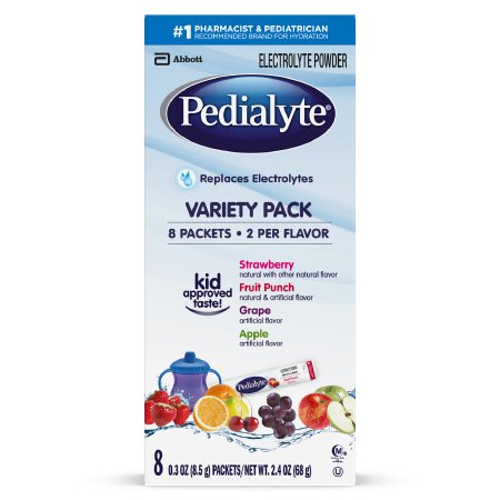 Oral Electrolyte Solution Pedialyte Powder Packs Fruit Punch / Grape / Apple / Strawberry Flavor 0.3 oz. Electrolyte