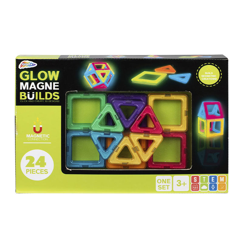 Group Glow Magne Builds 24-Piece Magnetic Building Set – Glow-in-the-Dark Shapes