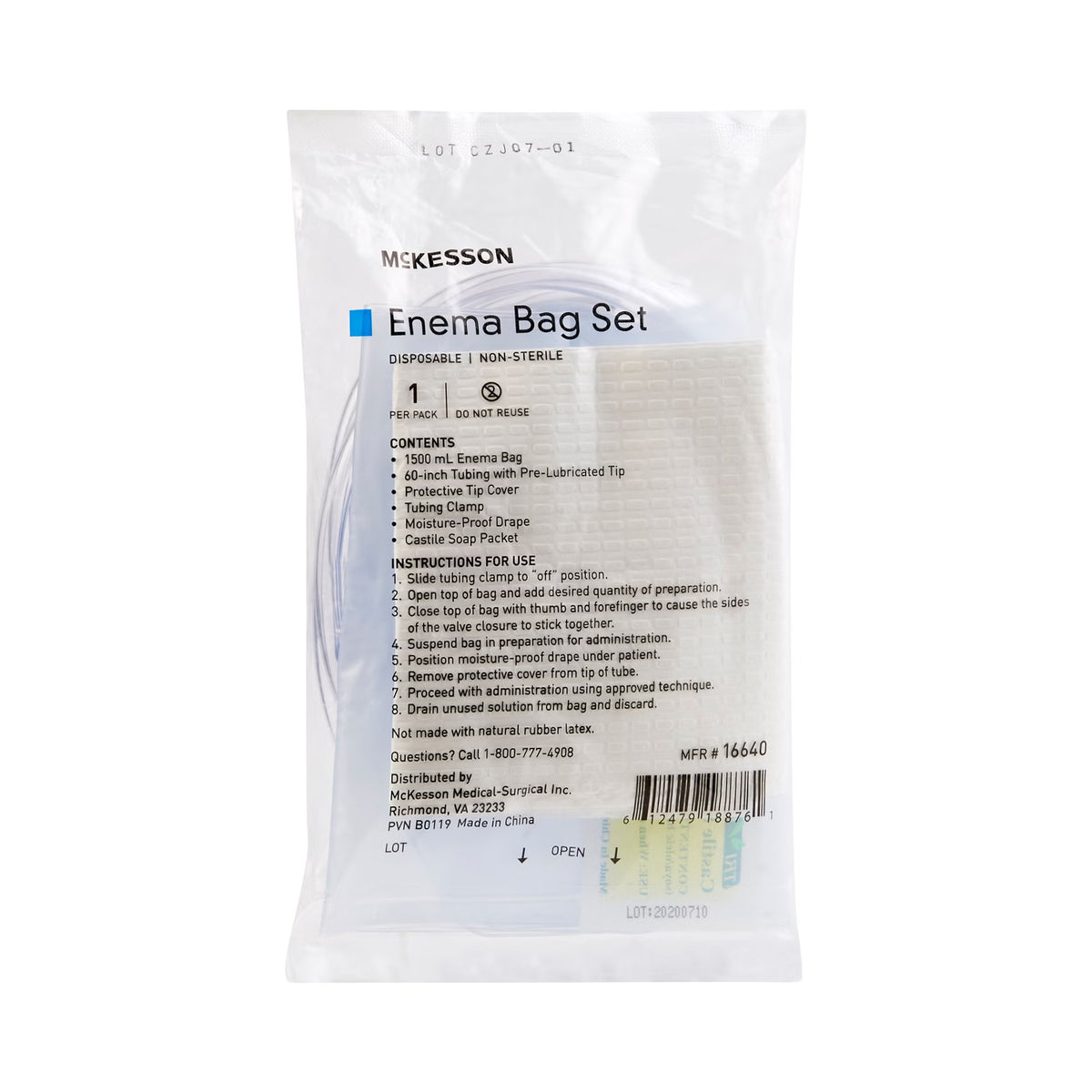 McKesson Enema Bag Set 1500 mL NonSterile Latex-Free
