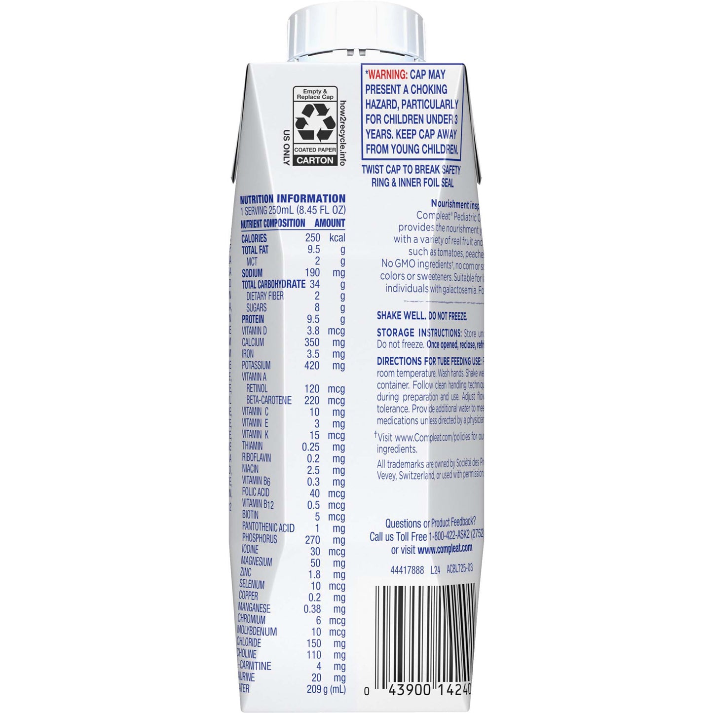 Compleat Pediatric Original 1.0 Tube Feeding Formula Unflavored 8.45 oz Carton