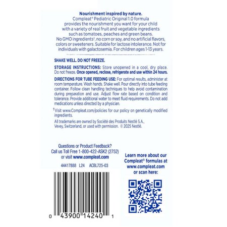 Compleat Pediatric Original 1.0 Tube Feeding Formula Unflavored 8.45 oz Carton