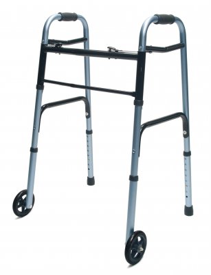 Dual Release Folding Walker with Wheels Adjustable Height Lumex