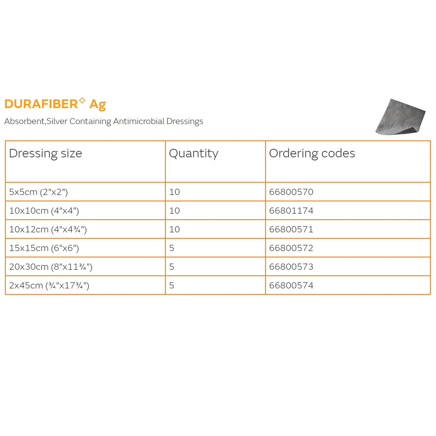 Durafiber Ag Silver Gelling Fiber Dressing 4x4 Inch – Sterile Non-Adhesive