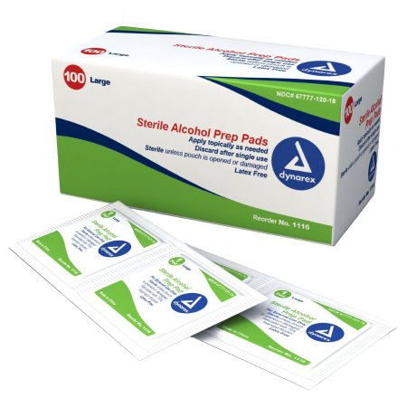 Alcohol Prep Pad Dynarex 70% Strength Isopropyl Alcohol Individual Packet Large Sterile