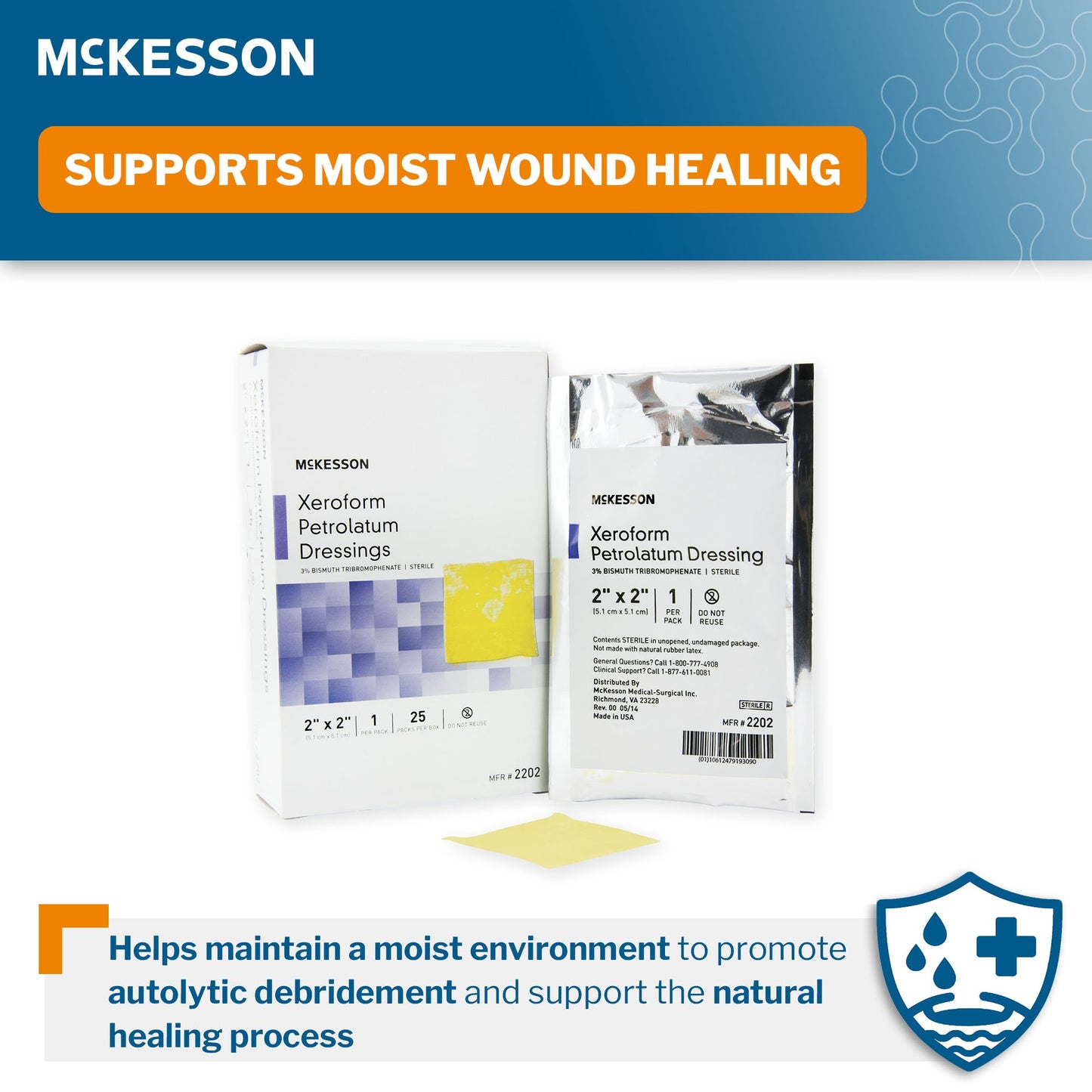 McKesson Xeroform Petrolatum Impregnated Dressing 2 x 2 Inch Sterile