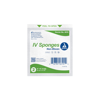 Dynarex IV Sponge 2 x 2 Inch Sterile 6-Ply Nonwoven IV Dressing 2 per Pack