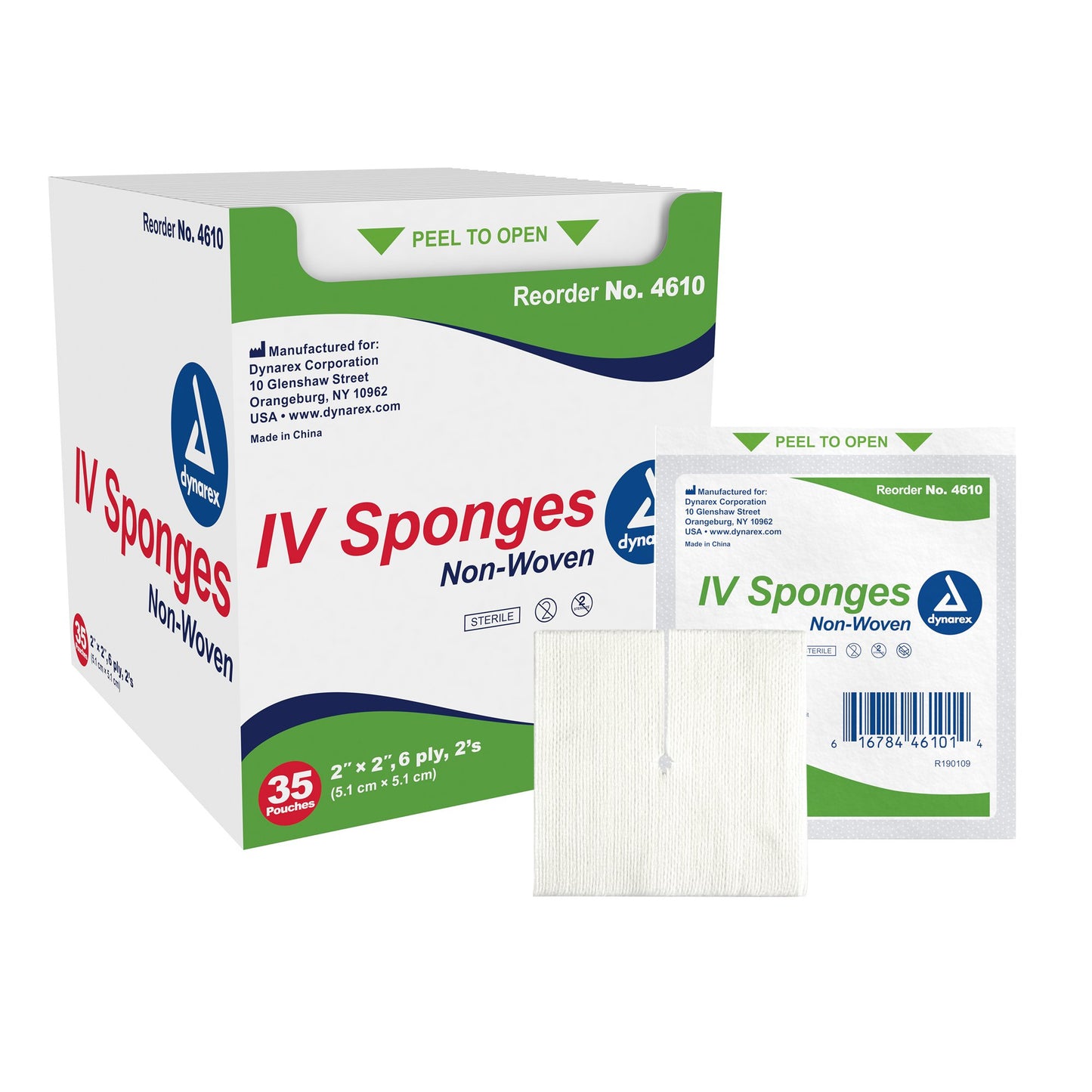 Dynarex IV Sponge 2 x 2 Inch Sterile 6-Ply Nonwoven IV Dressing 2 per Pack