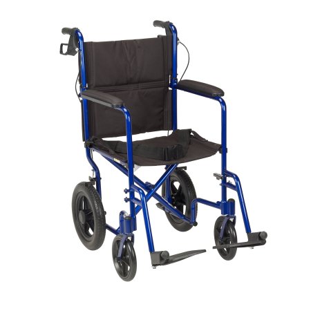 Transport Chair drive Expedition 19 Inch Seat Width Full Length Arm Swing-Away Footrest Aluminum Frame with Blue Finish