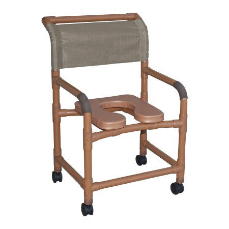 Commode / Shower Chair Wood Tone Series Fixed Arms PVC Frame Mesh