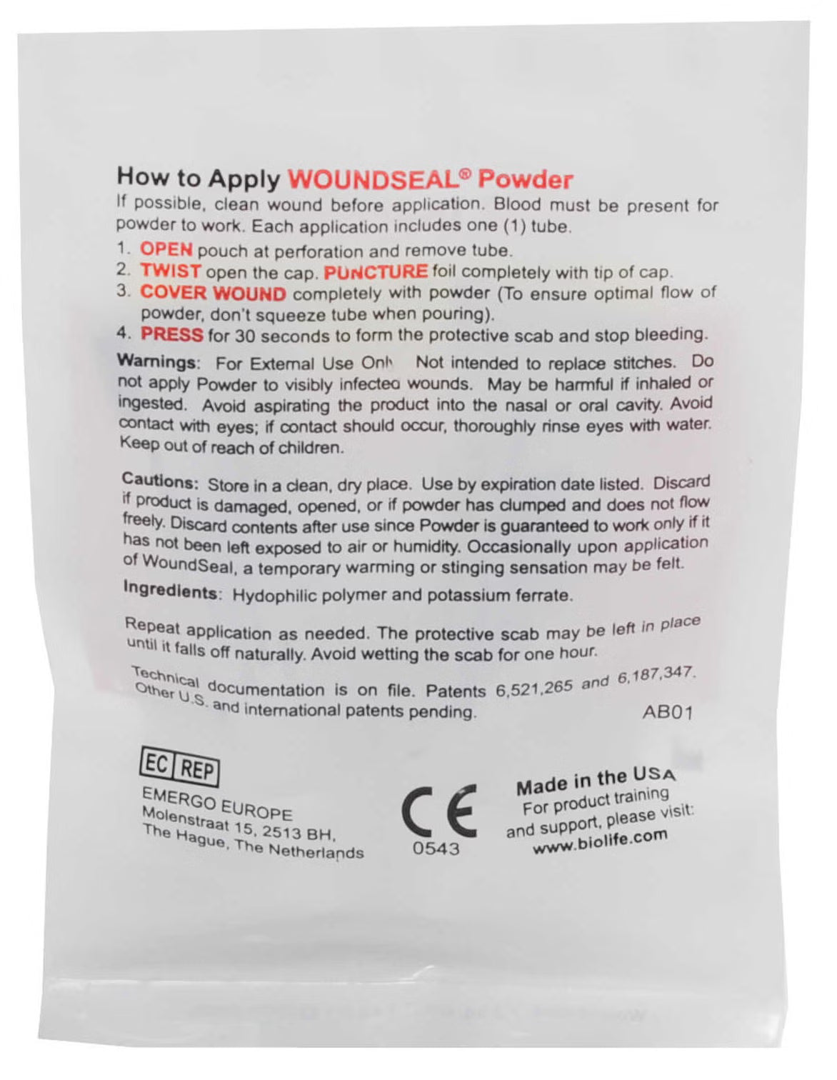 Wound Seal Hemostatic Agent Powder, Sterile, 2 per Pack