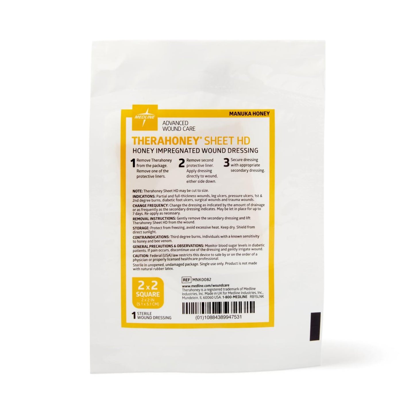 TheraHoney HD Manuka Honey Wound Dressing 2 x 2 Inch Square Sterile