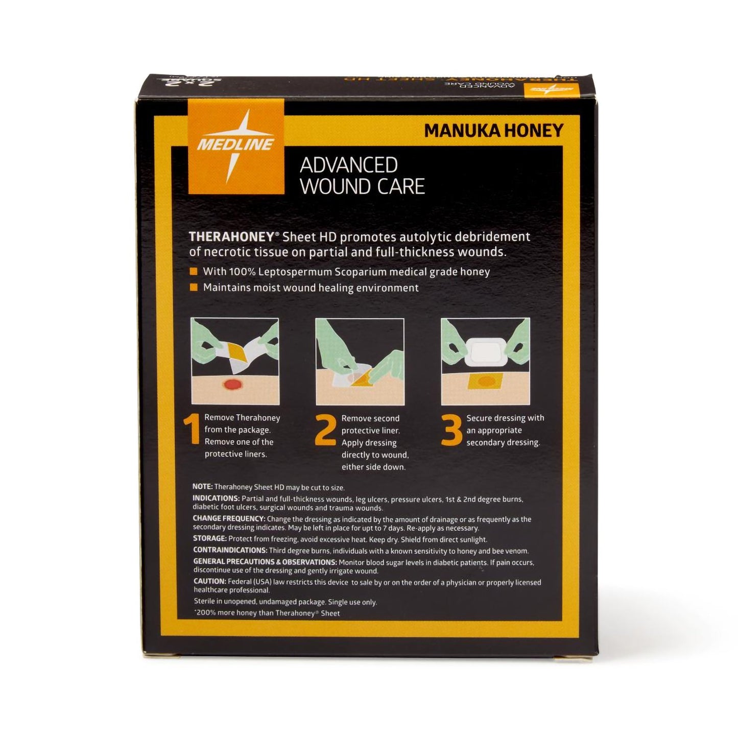 TheraHoney HD Manuka Honey Wound Dressing 2 x 2 Inch Square Sterile