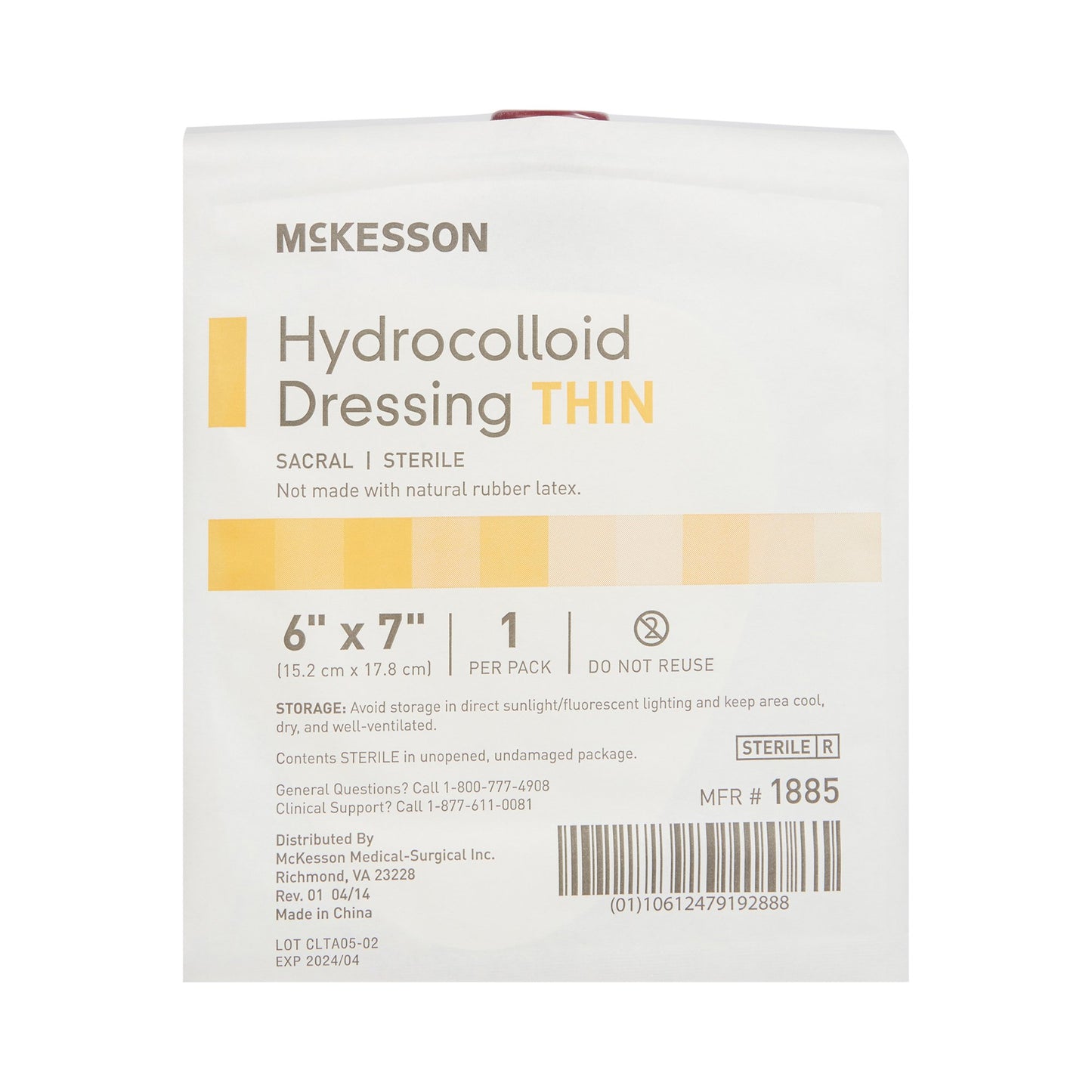 McKesson Thin Hydrocolloid Dressing with Film Backing, 6 x 7 Inch – Sacral, Sterile