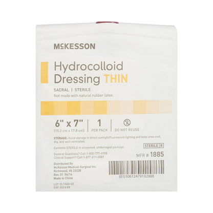 McKesson Thin Hydrocolloid Dressing with Film Backing, 6 x 7 Inch – Sacral, Sterile