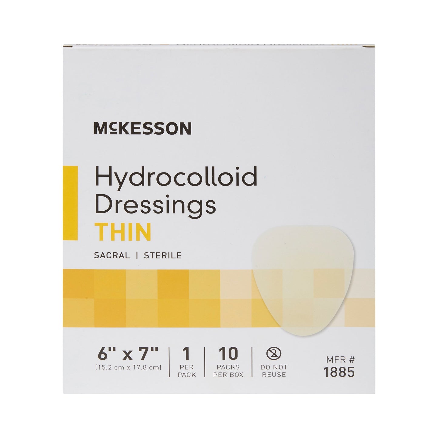 McKesson Thin Hydrocolloid Dressing with Film Backing, 6 x 7 Inch – Sacral, Sterile