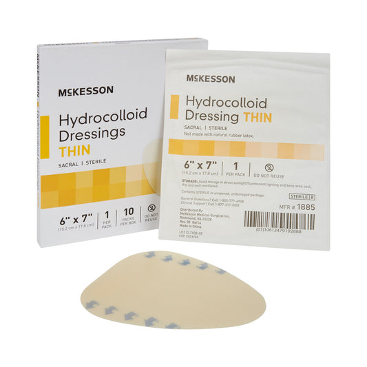 McKesson Thin Hydrocolloid Dressing with Film Backing, 6 x 7 Inch – Sacral, Sterile