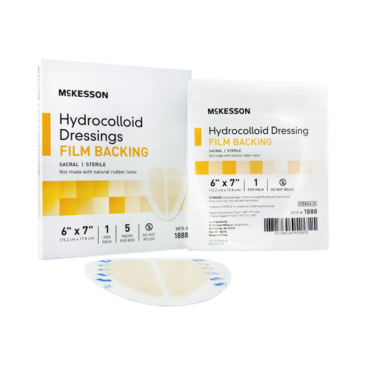 McKesson Hydrocolloid Dressing with Waterproof Film Backing, 6 x 7 Inch – Sacral, Sterile