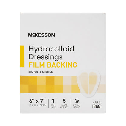 McKesson Hydrocolloid Dressing with Waterproof Film Backing, 6 x 7 Inch – Sacral, Sterile