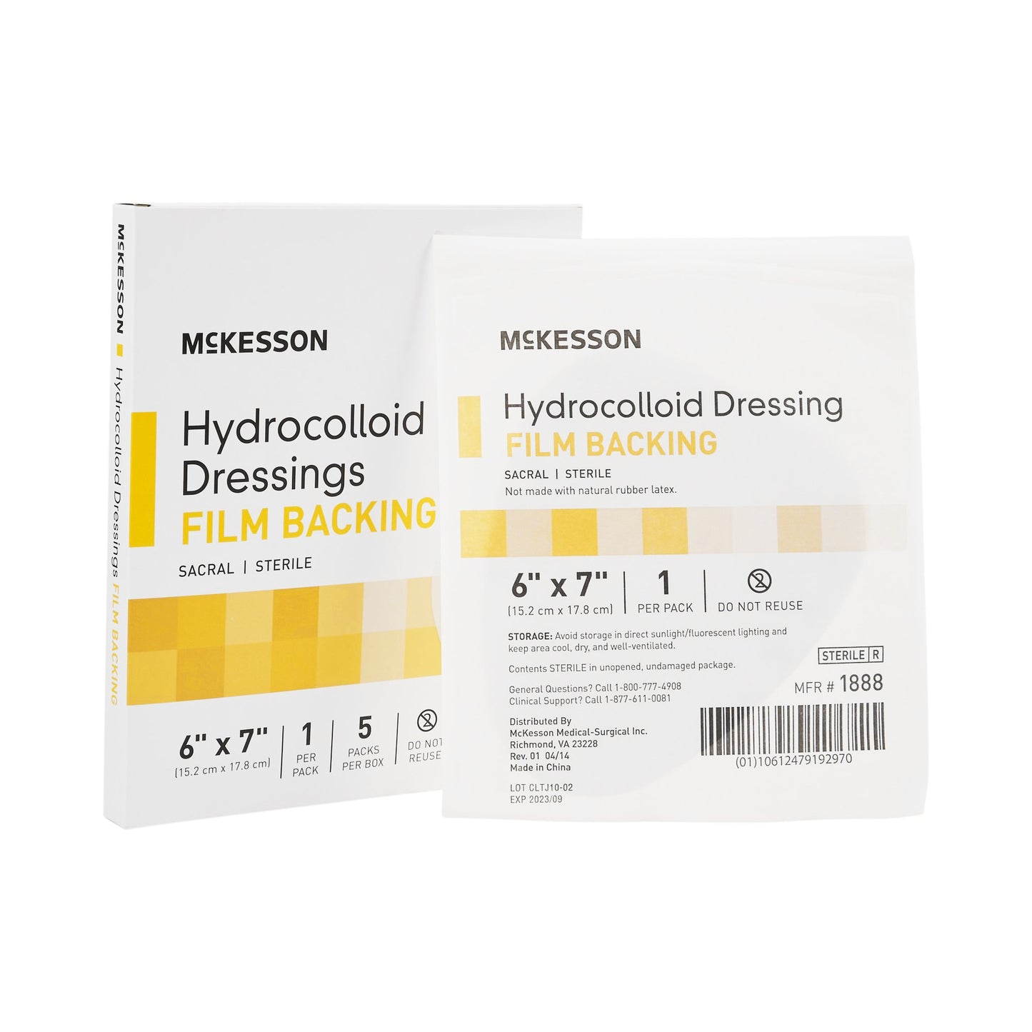 McKesson Hydrocolloid Dressing with Waterproof Film Backing, 6 x 7 Inch – Sacral, Sterile