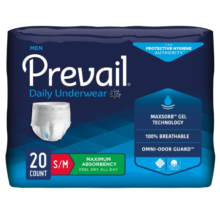 Male Adult Absorbent Underwear Prevail Men's Daily Underwear Pull On with Tear Away Seams Large Disposable Heavy Absorbency