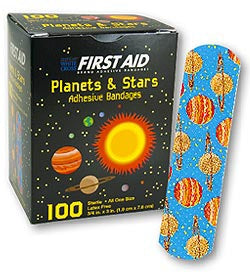 Adhesive Strip American White Cross, Band-Aid, Glitter, Plastic Rectangle Kid Design (Planets / Stars) Sterile