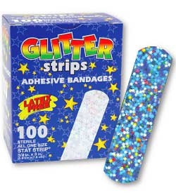 Adhesive Strip American White Cross, Band-Aid, Glitter, Plastic Rectangle Kid Design (Planets / Stars) Sterile