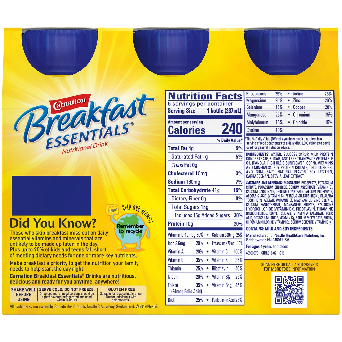 Carnation Breakfast Essentials Oral Nutritional Supplement French Vanilla 8 oz Bottle