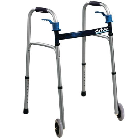 Dual Release Folding Walker Adjustable Height Deluxe Aluminum Frame 350 lbs. Weight Capacity 26 to 33-1/2 Inch Height