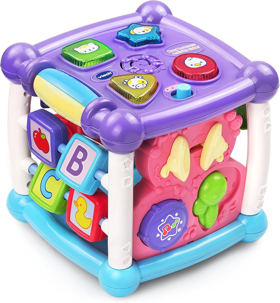 VTech Busy Learners Activity Cube – Animals & Shapes, Purple, Toddler Learning Toy (6 Months – 3 Years)