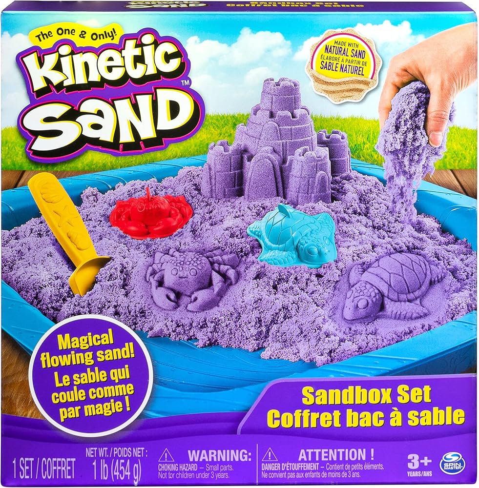 Kinetic Sand Sandbox Playset – 1lb Purple Sand with Molds for Ages 3+