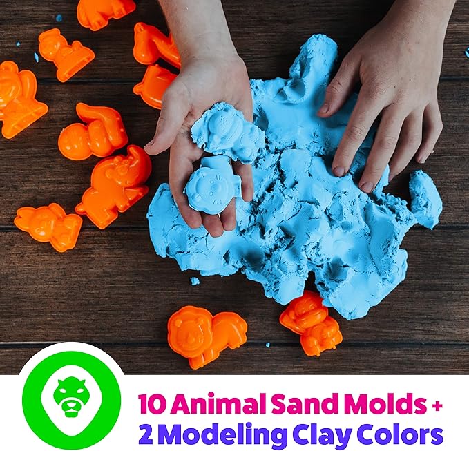 Moosh! Fluffy Modeling Clay – Soft Foam Non-Drying Clay with 10 Animal Molds (Blue/Yellow, 6.4oz)