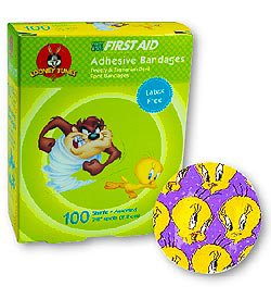 Adhesive Spot Bandage American White Cross 7/8 Inch Plastic Round Kid Design (Tweety and Taz) Sterile